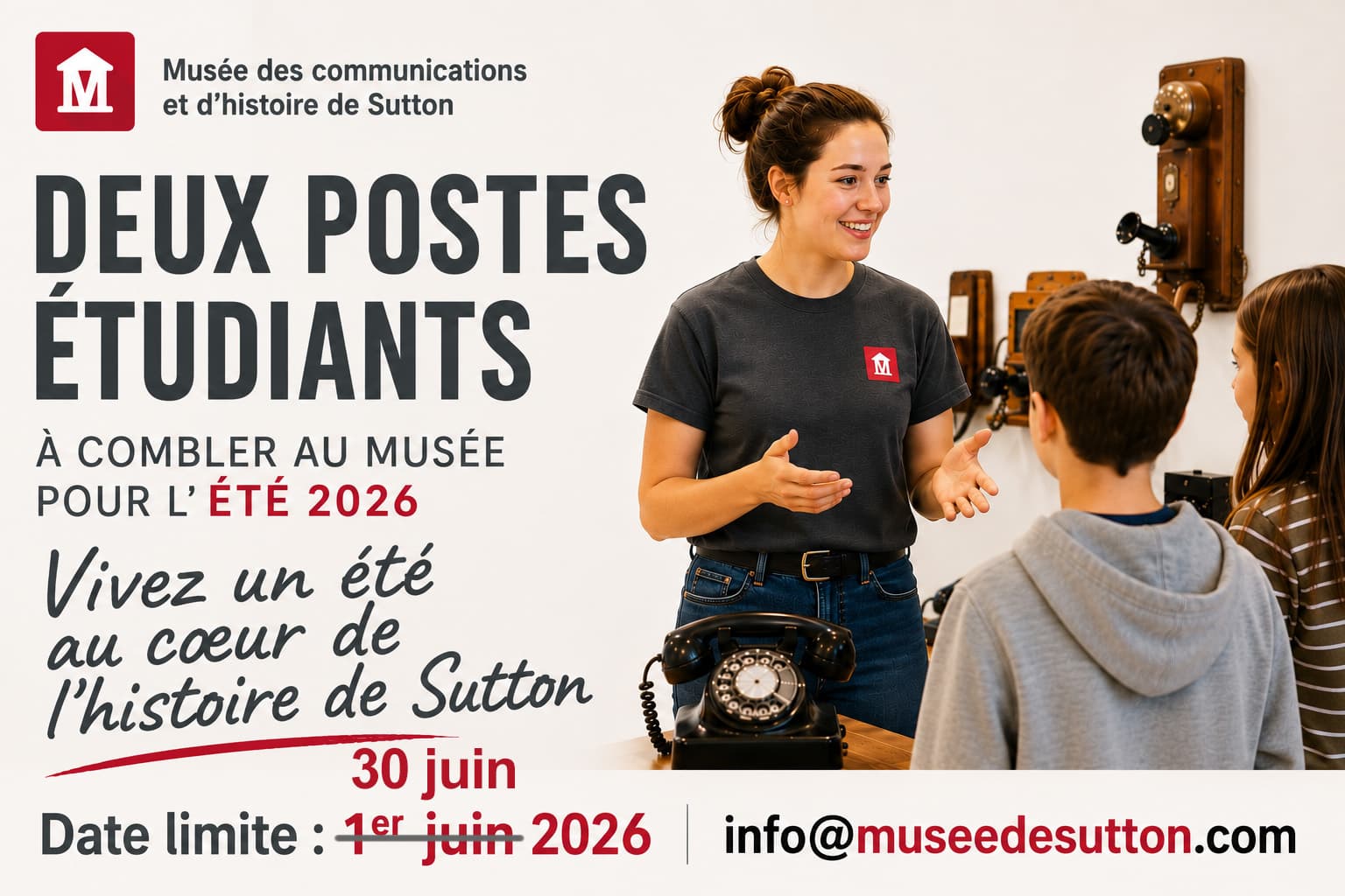 Deux postes étudiants à combler au musée pour l'été 2026